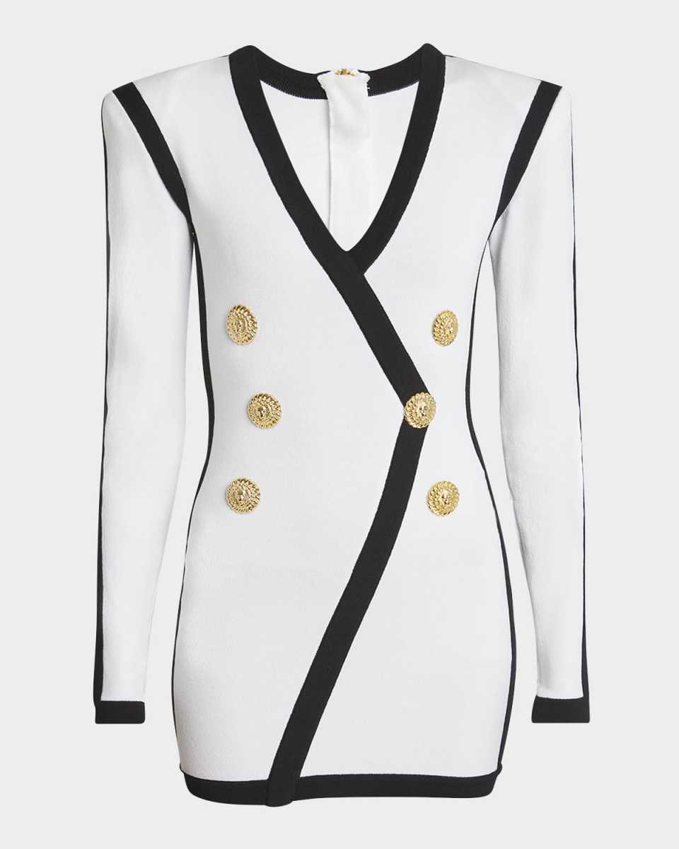 V-Neck Button Wrap Body-Con Mini Dress